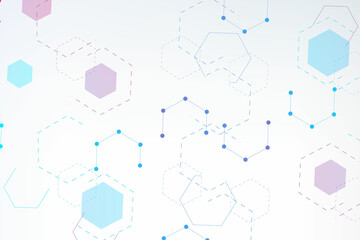 Obraz premium Science network pattern, connecting lines and dots. Technology hexagons structure or molecular connect elements