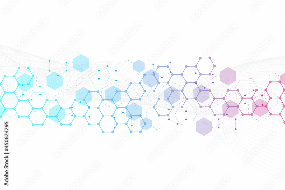 Poster hexagonal abstract background. big data visualization. global network connection. medical, technolog