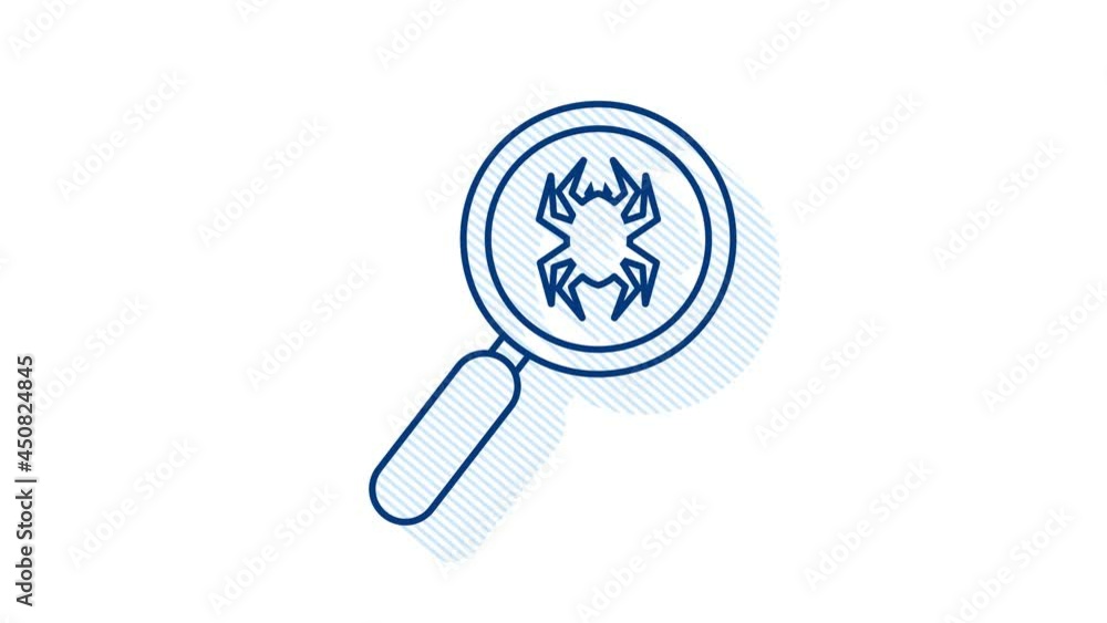 Poster search virus computer in flat style. protection symbol. internet technology. data protection. motion