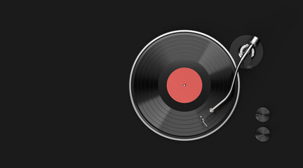 Fototapeta premium Vinyl player with long play or LP records. Top view