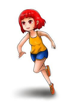 manga style running women isolated on white background illustration