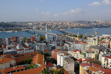 Fototapeta na wymiar Turkey Istanbul - View from Galata Tower to Atatürk Bridge and Metro Bridge