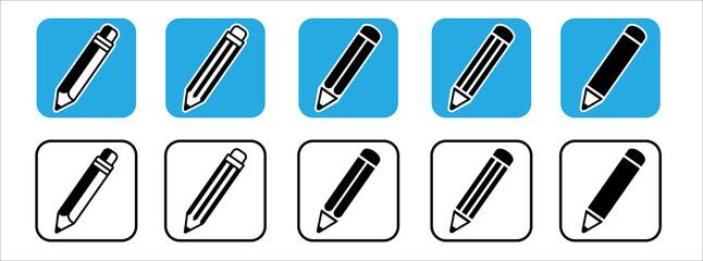Pencil cute icon set. Crayon pen vector illustration