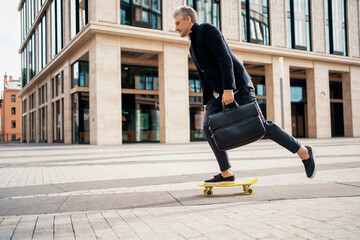 The manager is rushing to a meeting in a business suit. An entrepreneur rides a skateboard to work...