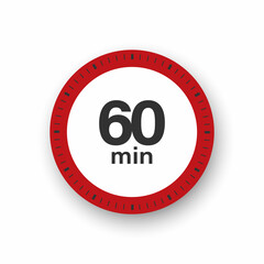60 minutes timer. Stopwatch symbol in flat style. Editable isolated vector illustration.	
