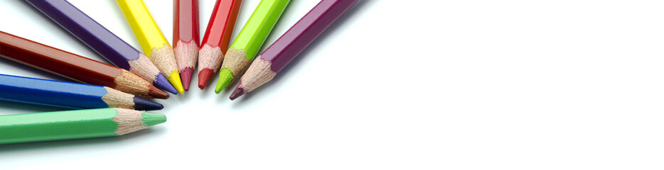 Fototapeta premium Colorful pencils and place for text on white background. Education concept and back to school concept.Top view.