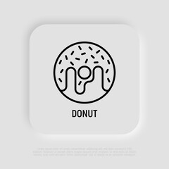 Donut thin line icon, bakery, dessert. Modern vector illustration