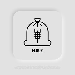 Bag of flour thin line icon. Modern vector illustration of organic cereal.