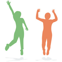 Silhouette of people. A couple of people. Jump and hands up. Flat style. Vector image isolated. Great design for any purpose. Vector graphics. Design element.