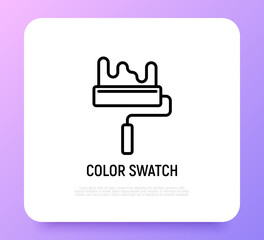 Paint roller thin line icon. Modern vector illustration of interior decoration.