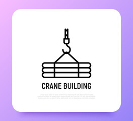 Crane thin line icon. Modern vector illustration of building equipment or logistics service.