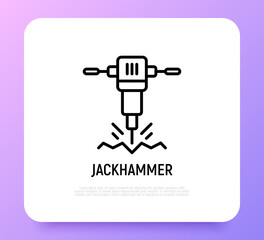 Jackhammer thin line icon. Modern vector illustration of destruction equipment.