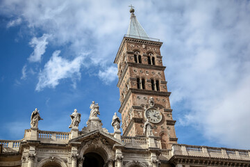 The bell tower of The Basilica of Saint Mary Major (Italian: Basilica di Santa Maria Maggiore) in...