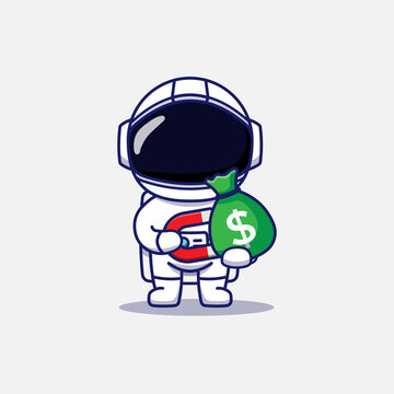 Cute Astronaut Gets E Bag Of Money With A Magnet