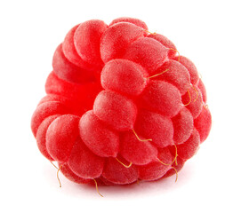 The beautiful ripe raspberry berry is isolated on a white background. Red raspberry. Full clipping...
