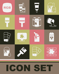 Set Painting the house, spray can, bucket, Tube with paint palette, brush, RGB and icon. Vector