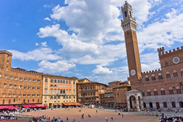 Fototapeta na wymiar Siena, Toscana, Old city street view with Renaissance Style Buildings, Italy, Europa