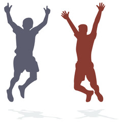 Fototapeta na wymiar Silhouette of people. A couple of people. Jump and hands up. Flat style. Vector image isolated. Great design for any purpose. Vector graphics. Design element.