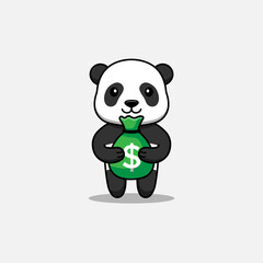 Cute panda carrying a bag of money