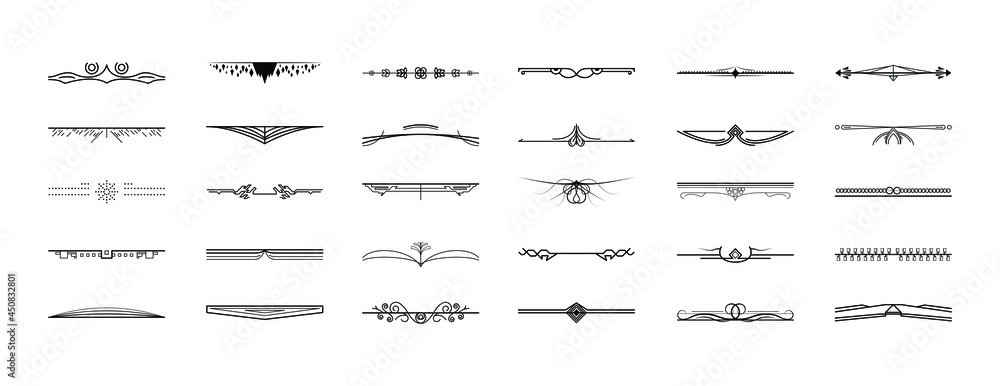 Poster set black simple line collection doodle border elements vector design style sketch isolated illustra