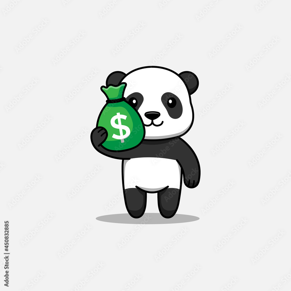 Poster Cute panda carrying a bag of money