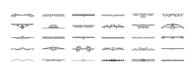 Set Black Simple Line Collection Doodle Border Elements Vector Design Style Sketch Isolated Illustration For Banner