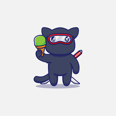 Cute ninja cat carrying ice cream