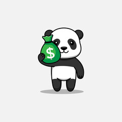 Cute panda carrying a bag of money