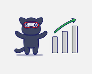 Cute ninja cat with graph up sign