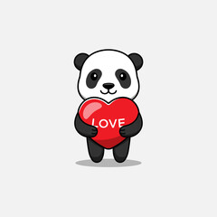 Cute panda hugging love balloon