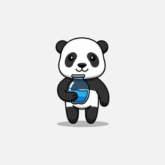 Cute panda carrying a jar of water
