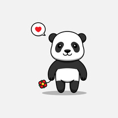 Cute panda carrying a flower