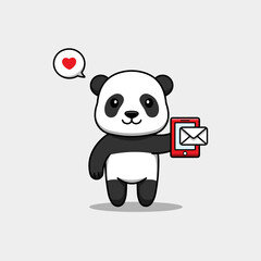Cute panda receiving a message on the smartphone