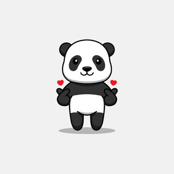 Cute panda with love hand pose
