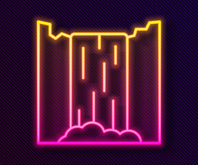 Glowing neon line Waterfall icon isolated on black background. Vector