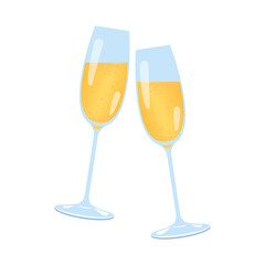 Two glasses of champagne making celebratory toast icon vector. Glasses of champagne icon isolated on a white background. Glass of sparkling wine icon vector