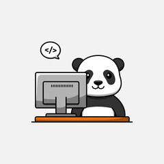 Cute panda working in front of computer © Arunika
