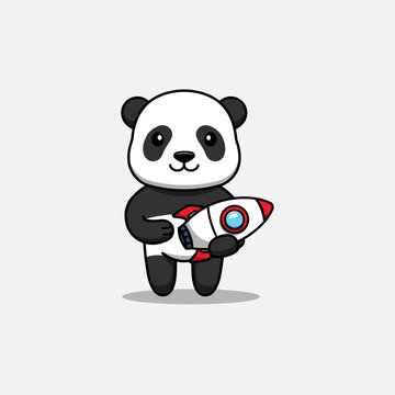Cute panda carrying a rocket