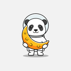 Cute panda wearing astronaut suit carrying moon