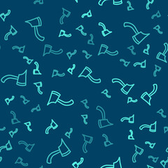 Green line Firefighter axe icon isolated seamless pattern on blue background. Fire axe. Vector