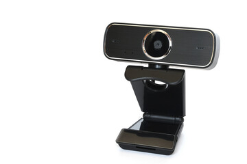 Black computer webcam isolated on white background