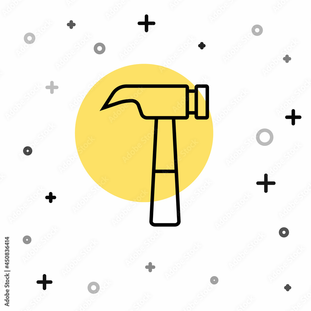 Poster black line hammer icon isolated on white background. tool for repair. random dynamic shapes. vector