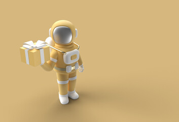 Astronaut Hand Holding Giftbox Pen Tool Created Clipping Path Included in JPEG Easy to Composite.