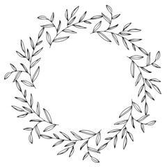 Vector round frame with doodle branches and leaves