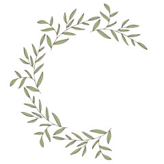 Vector round frame with olive branches and leaves