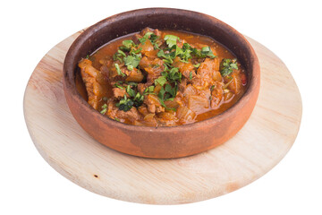 Dish baked meat with herbs