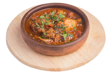 Dish soup with meat and herbs