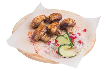 baked mushrooms with cucumber and pomegranate