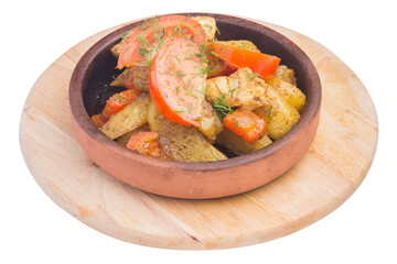 baked meat with potatoes and tomatoes