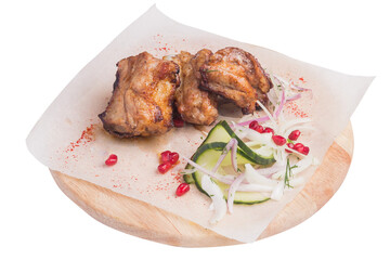 meat kebab with cucumbers onions